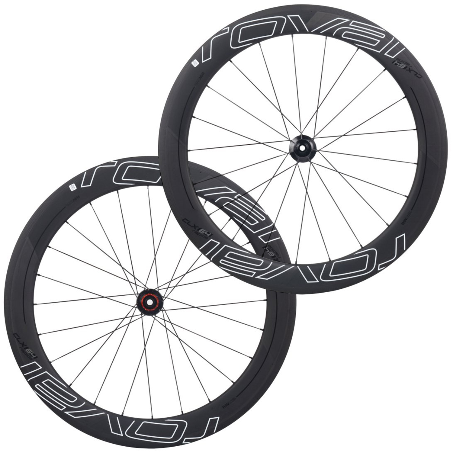 Roval Rapide CLX 64 Disc Tubular Road Wheels - 700c Black / White Decal /  Shimano / 12mm Front - 142x12mm Rear / Centerlock / Pair / 10-11 Speed / 