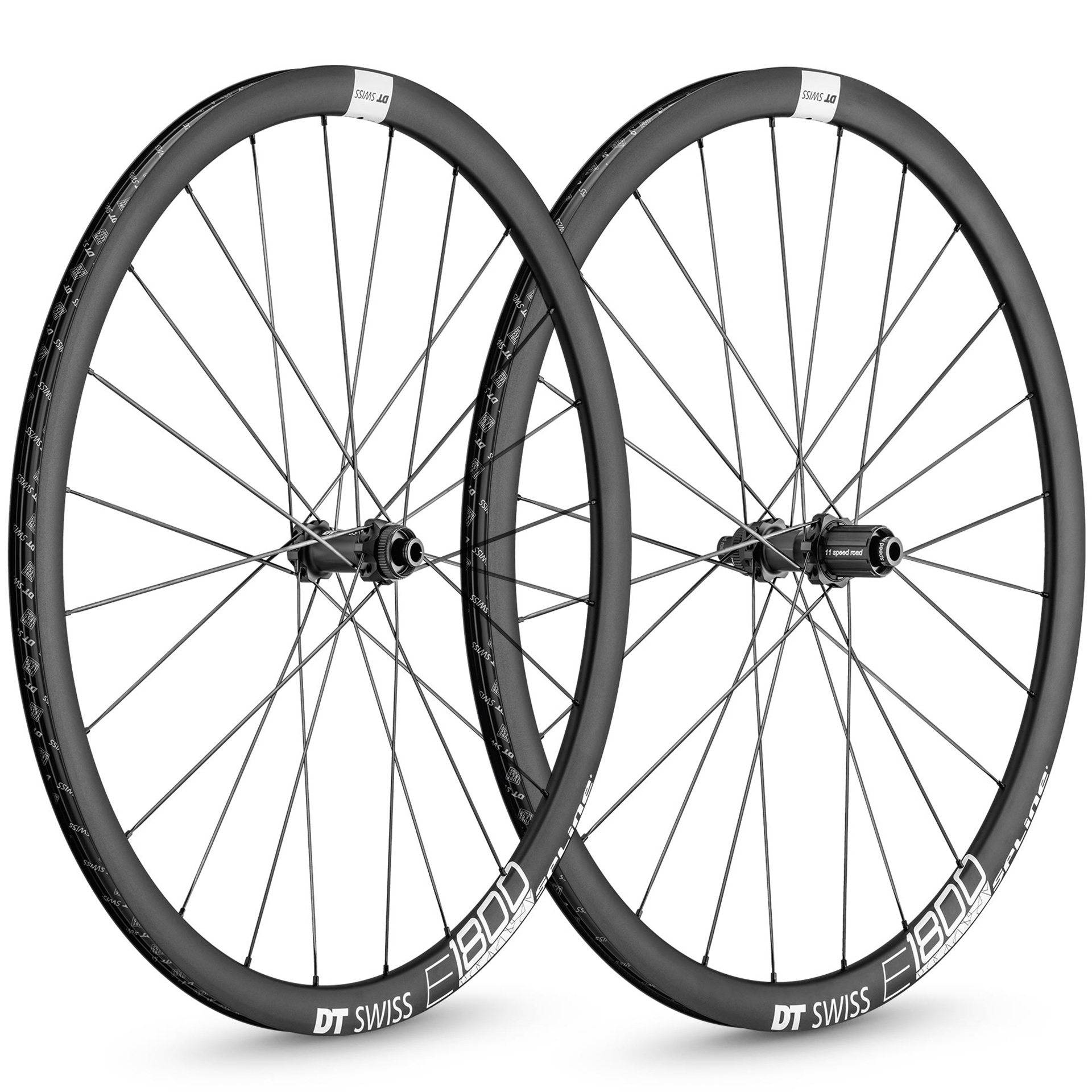 DT Swiss E 1800 Spline 32 Disc Road Wheelset - 700c Black / SRAM / Shimano  / 12mm Front - 142x12mm Rear / Centerlock / Pair / 10-11 Speed / Clincher / 