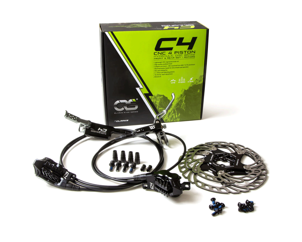 Clarks CRS C4 CNC 4Piston Hydraulic Disc Brake Set Merlin Cycles