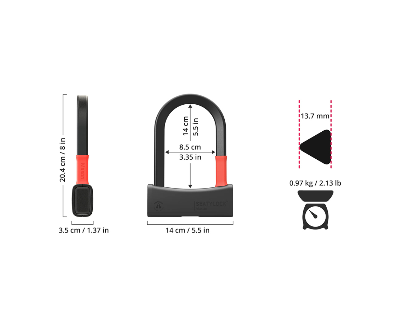 Seatylock Mason U-Lock 140 With Free Cable Loop | Merlin Cycles