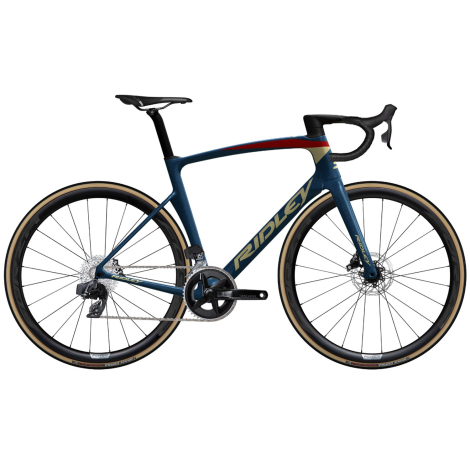 Image of Ridley Noah Disc Rival Etap Carbon Road Bike - 2023 - Jeans Blue / Ruby Red / Gold / XLarge