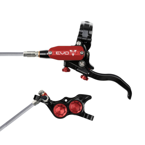 Image of Hope Tech 4 Evo TR4 Braided Disc Brake - Black / Colours - Black / Red / No Rotor / Left / Braided Hose