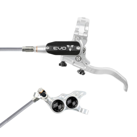 Merlin Cycles Hope Tech 4 Evo TR4 Braided Disc Brake - Silver / Colours - Silver / Black / No Rotor / Right / Braided Hose | FREE delivery over £60 & Easy Returns