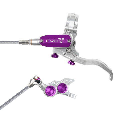 Merlin Cycles Hope Tech 4 Evo TR4 Braided Disc Brake - Silver / Colours - Silver / Purple / No Rotor / Left / Braided Hose | FREE delivery over £60 & Easy Returns