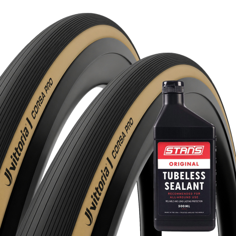 Vittoria Corsa Pro TLR Graphene Folding Road Tyres With Stans 500ml Tubeless Sealant - Pair