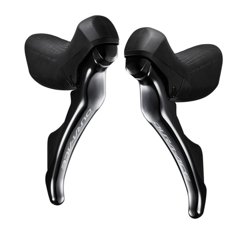 Image of Shimano Dura Ace 9100 Double Road Bike Gear Levers - 11 Speed - Black / 11 Speed / With All Cables