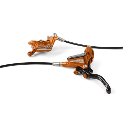 Hope Tech 3 E4 Disc Brake - Colours - Orange / No Rotor / Rear / Right Lever (Euro/U.S) Standard Hose