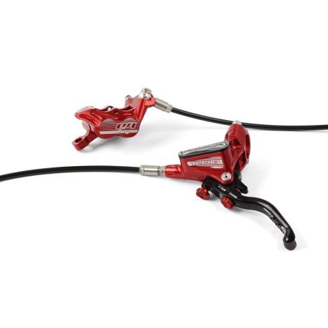 Hope Tech 3 E4 Disc Brake - Colours - Red / No Rotor / Front / Left Lever (Euro/U.S) Standard Hose