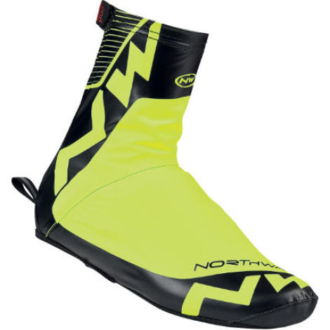 Image of Northwave Acqua Summer Cycling Shoecovers - Yellow Fluro / Black / Medium