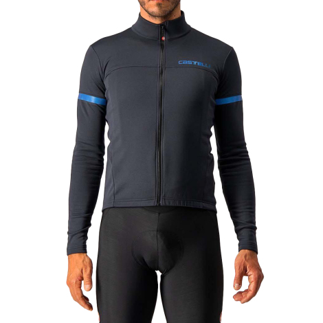 Image of Castelli Fondo 2 FZ Long Sleeve Cycling Jersey - Light Black / Reflex Blue / Large